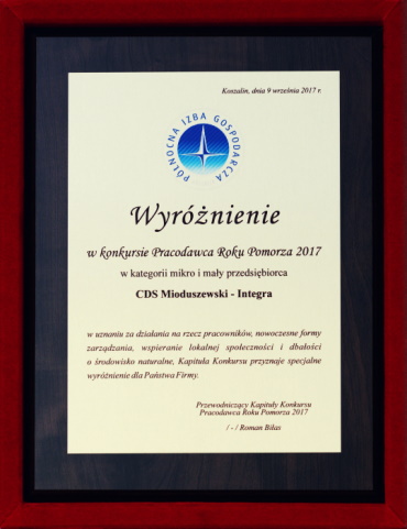 Wyróżnienie - Pracodawca Roku Pomorza 2017